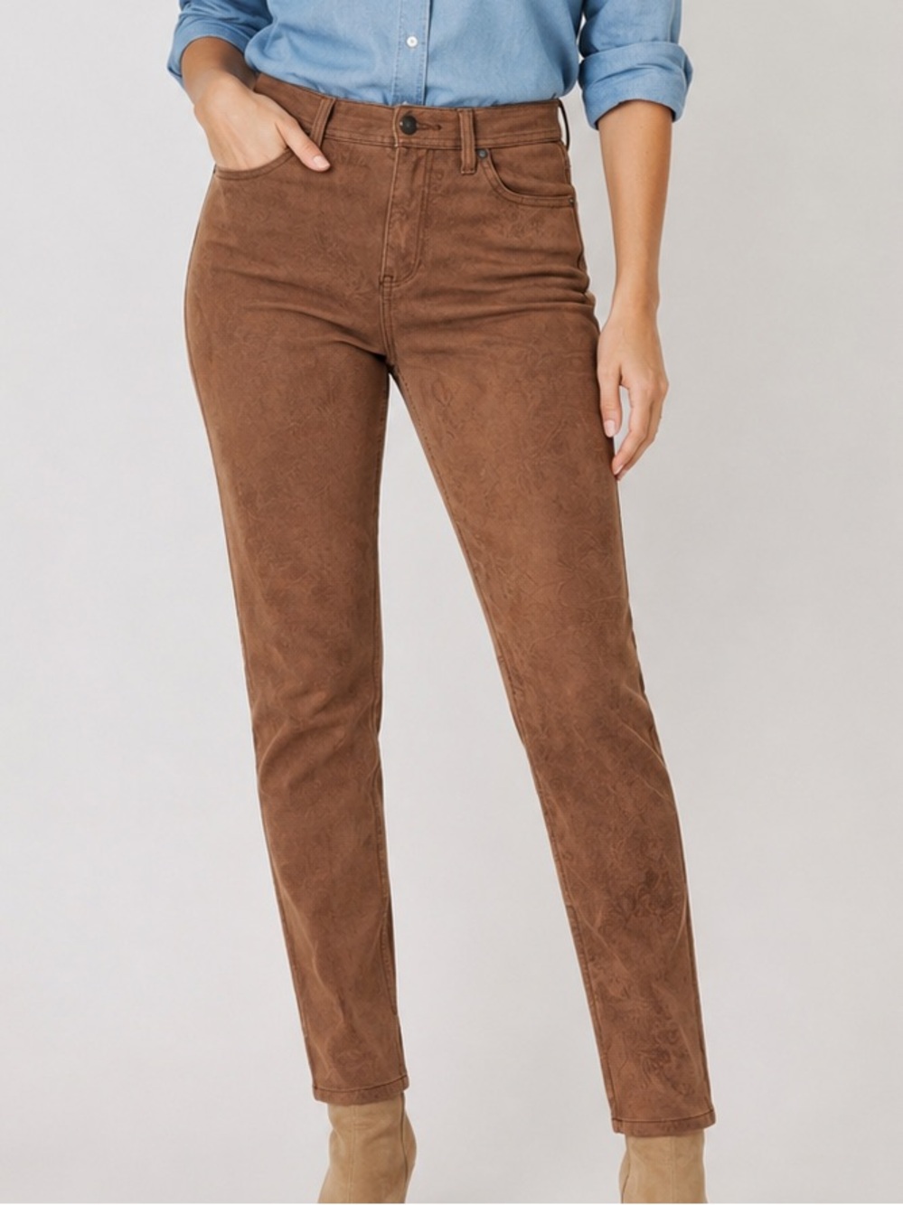 Free People We The Free Faux Suede Skinny Pants Brown Size 26